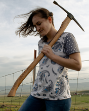 Load image into Gallery viewer, Kansas Cretaceous Paisley Crew-Neck Shirt, Grey Sleeves